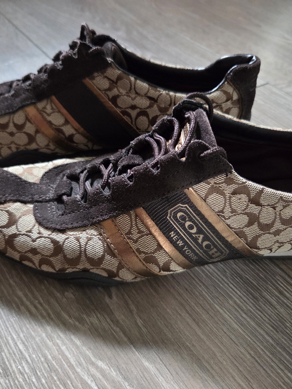 Coach Brown Signature Canvas Sneakers with Dark Brown Suede - Picture 2 of 2